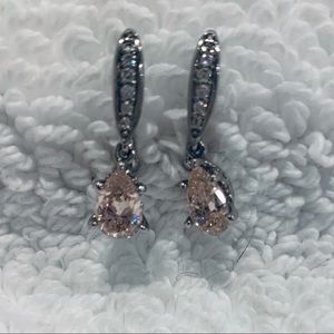 Pink and white crystal drop earrings